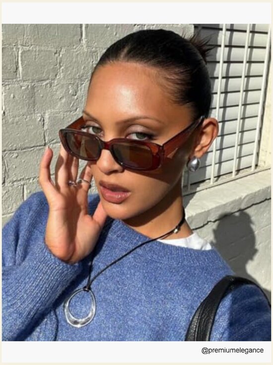 Rectangle Retro 90s Sunglasses UV400 Protection Black Square Frame main image 7